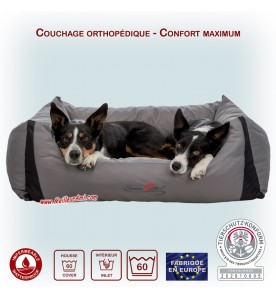 Lit orthopédique pour chien hydrofuge avec 2 chiens couchés